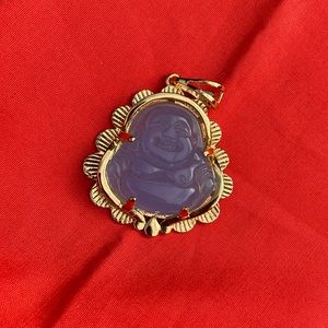 Blue Jade Buddha, Gold Detail Clasp, Gold Vermeil